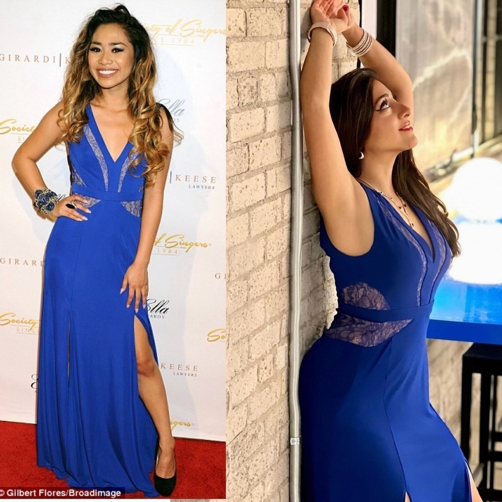BCBGMAXAZRIA Sophee Cobalt Royal Blue Lace sleeveless Gown Maxi Dress 10 V Neck - Picture 3 of 14